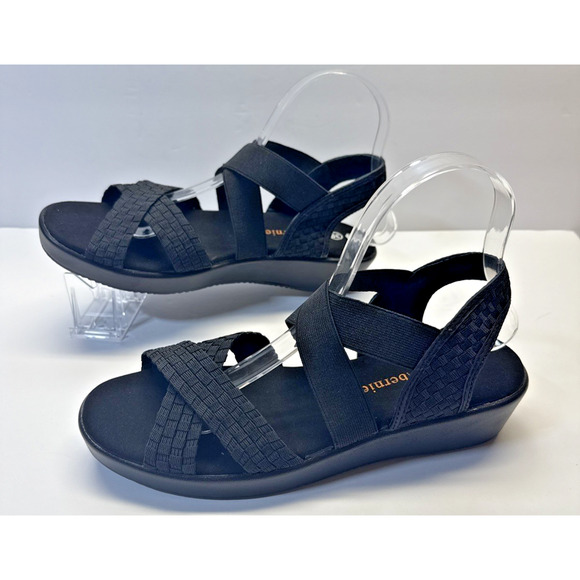 Bernie Mev Lisa Sandal Women’s Size 8 (39) Black Peep Toe Comfort Wedge NWB - Picture 2 of 9